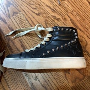 Black faux leather high top sneakers